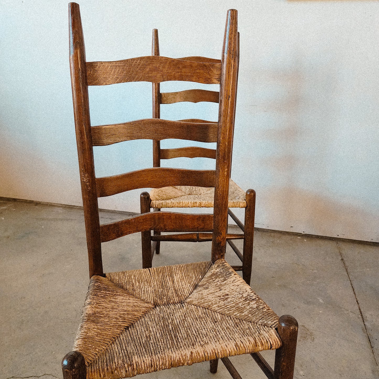 Primitive Set of 4 Rush Straw Ladderback Dining Chairs - Reclaimed Mt. Goods