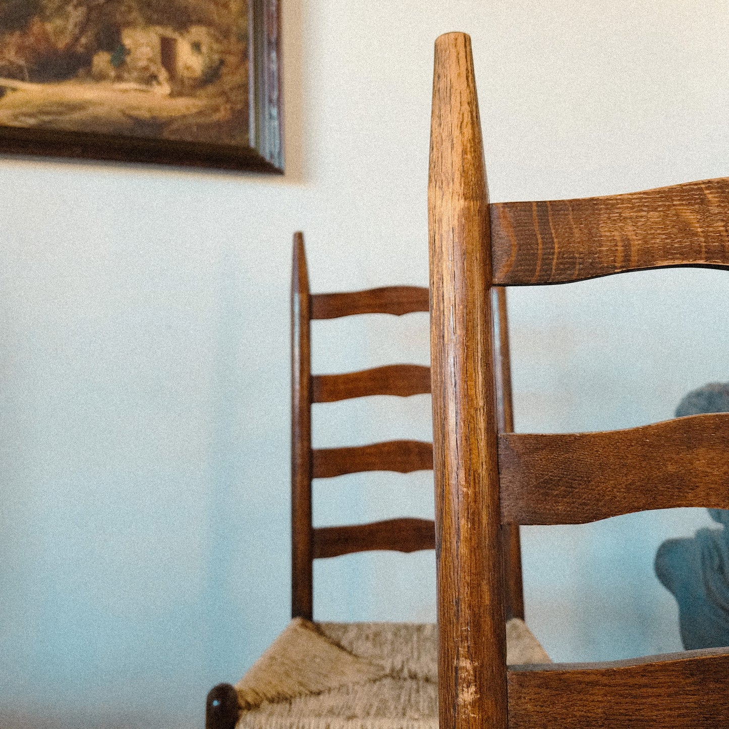 Primitive Set of 4 Rush Straw Ladderback Dining Chairs - Reclaimed Mt. Goods