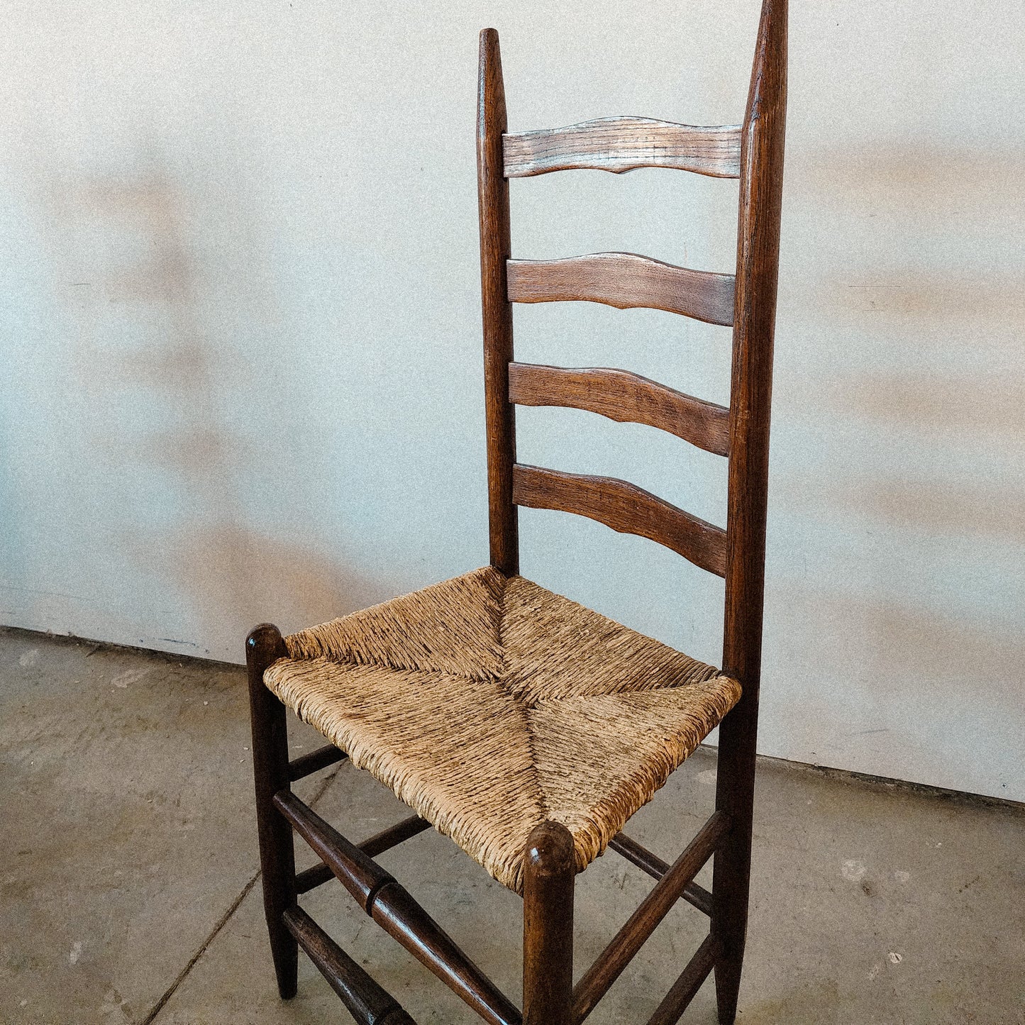 Primitive Set of 4 Rush Straw Ladderback Dining Chairs - Reclaimed Mt. Goods
