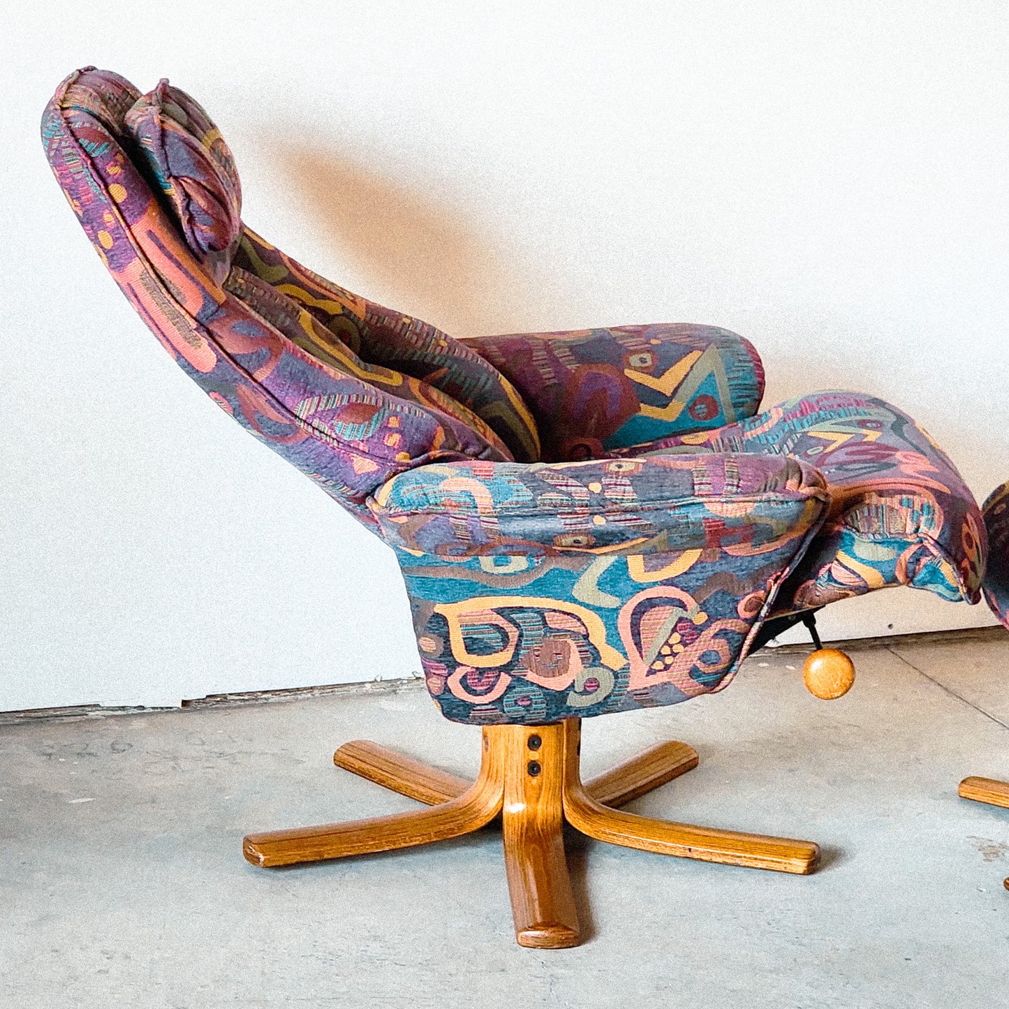 Vintage Norwegian Purple Patterned Recliner & Ottoman For Hjellegjerde Mobler - Reclaimed Mt. Goods