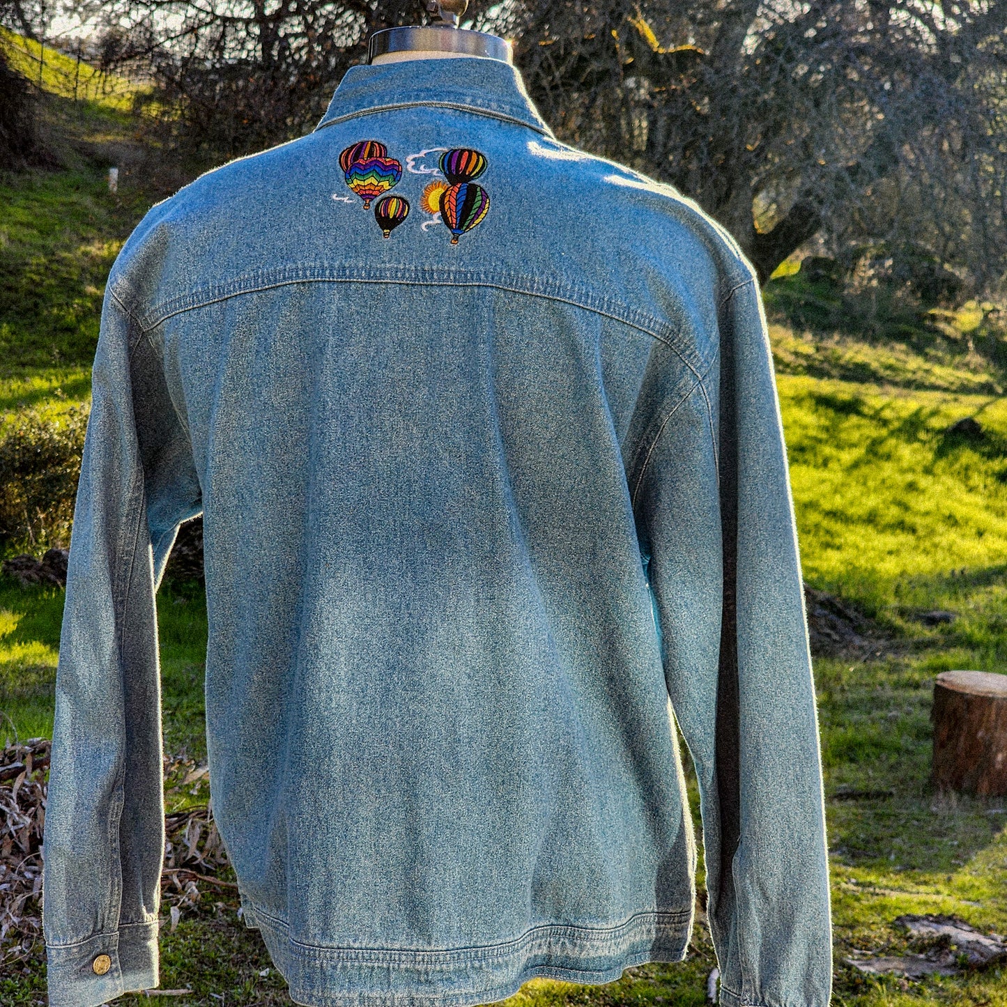 Vintage Hot Air Balloon Embroidered Denim Jacket (XL) - Reclaimed Mt. Goods