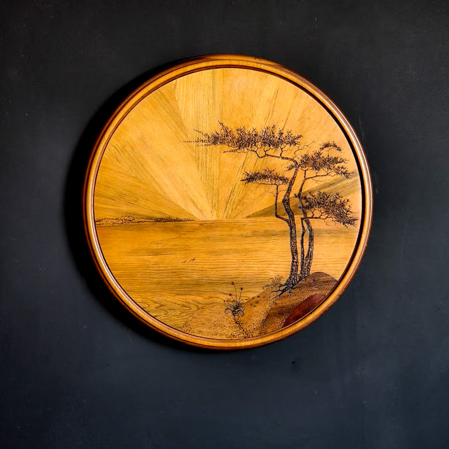 Round Mid Century Wooden Tree Art Signed & Dated 1987 - Reclaimed Mt. Goods