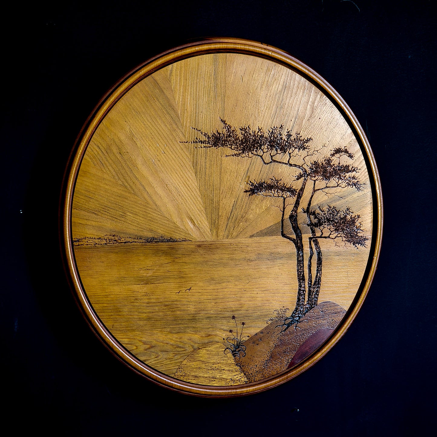 Round Mid Century Wooden Tree Art Signed & Dated 1987 - Reclaimed Mt. Goods