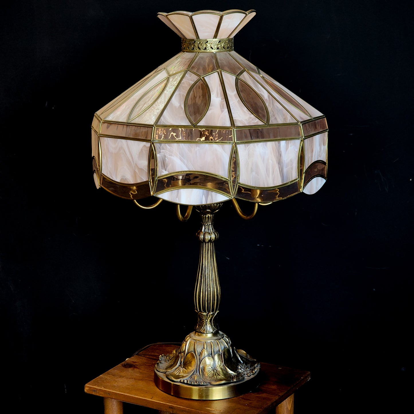 Stunning Vintage Brass & Stained Glass Dusty Rose (Pink) Lamp - Reclaimed Mt. Goods