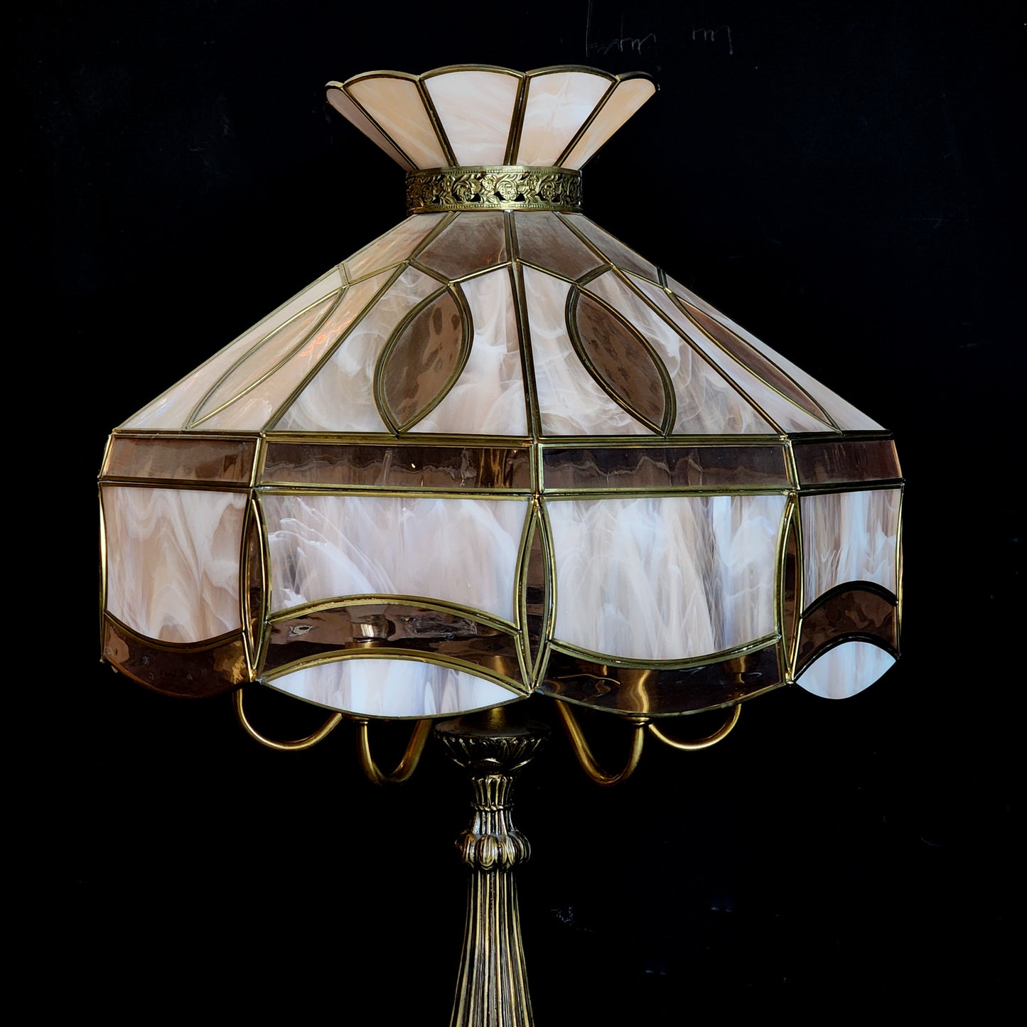 Stunning Vintage Brass & Stained Glass Dusty Rose (Pink) Lamp - Reclaimed Mt. Goods