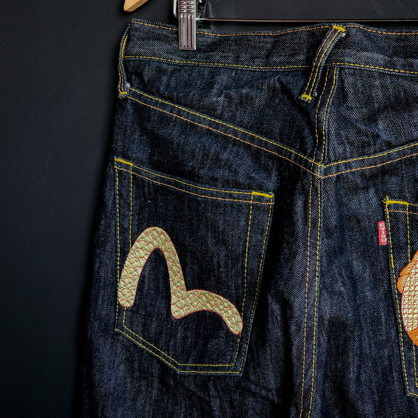 Rare Vintage Japanese "Evisu" Embroidered Koi Fish Wide Legged Y2K Baggy Denim Jeans (34x34) - Reclaimed Mt. Goods