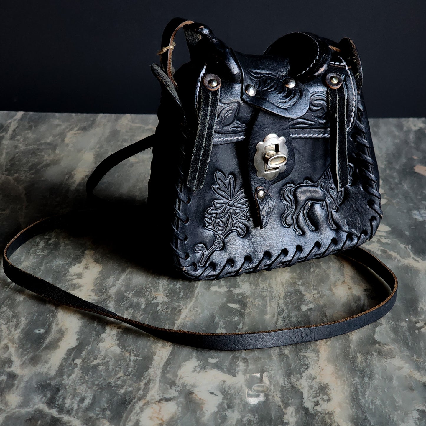 Vintage Black Mini Leather Horse/Saddle Bag - Reclaimed Mt. Goods