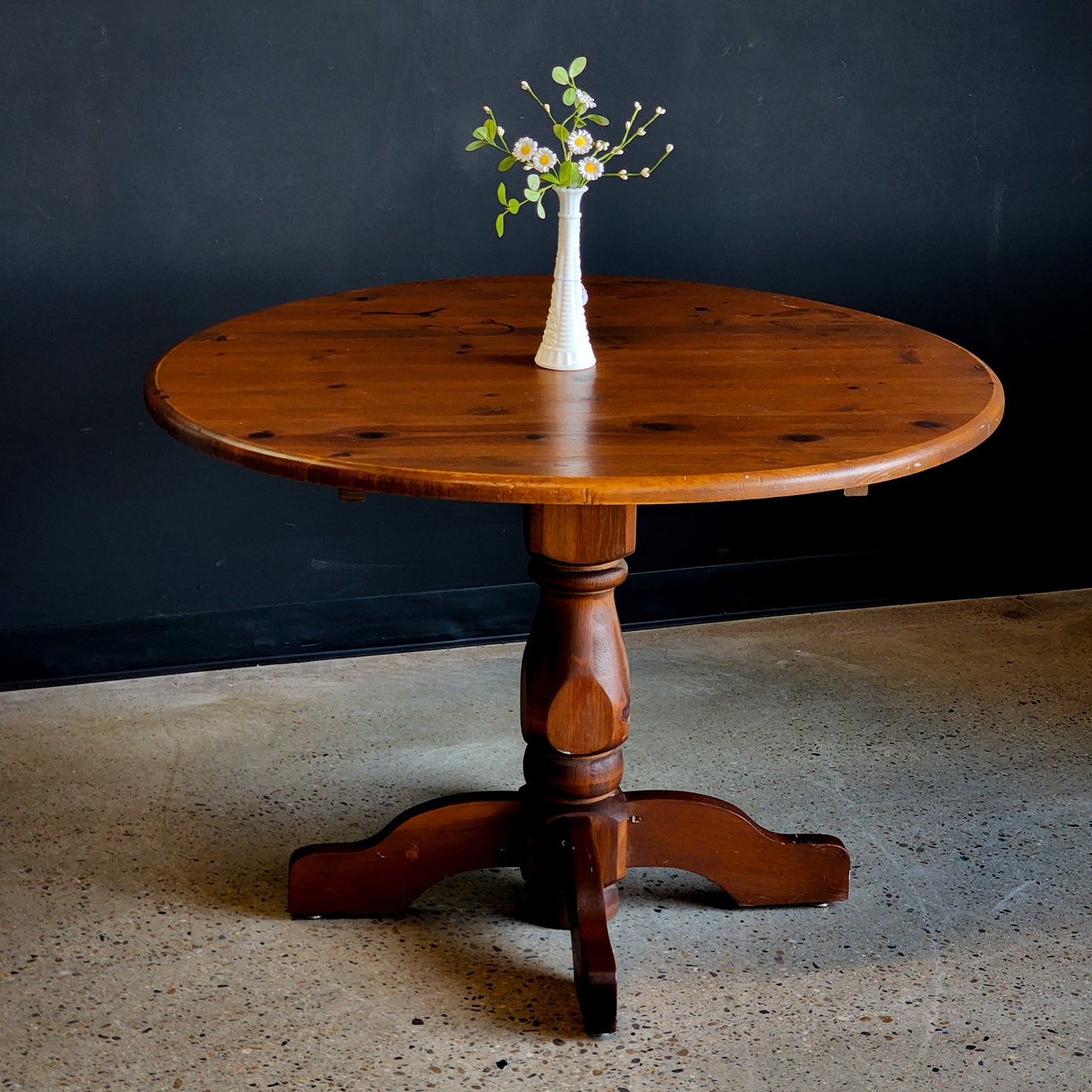 Round Dark Wash Knotty Pine Dining Table - Reclaimed Mt. Goods
