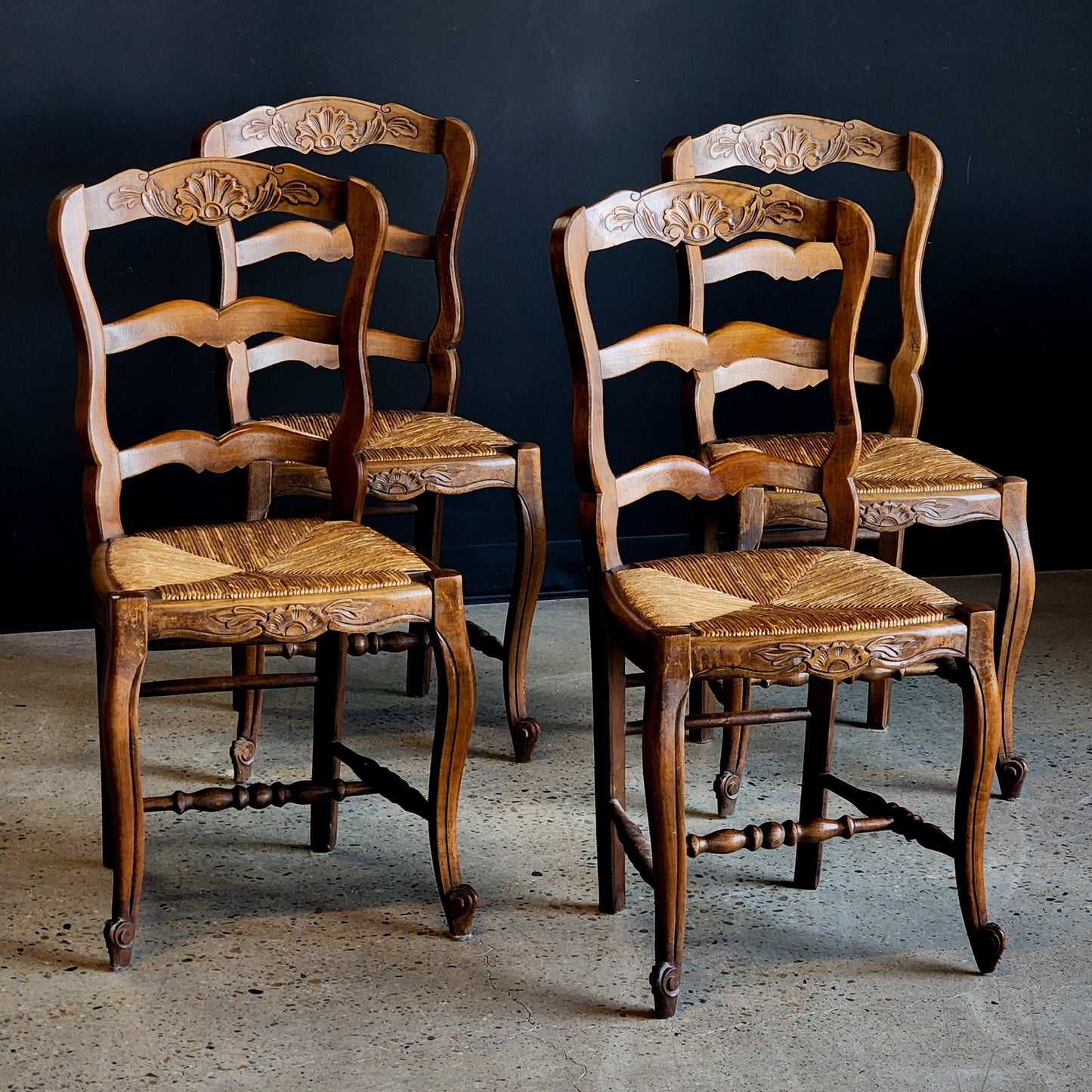 Antique French Ladderback Chairs With Rush Seats (Set of 4) - Reclaimed Mt. Goods