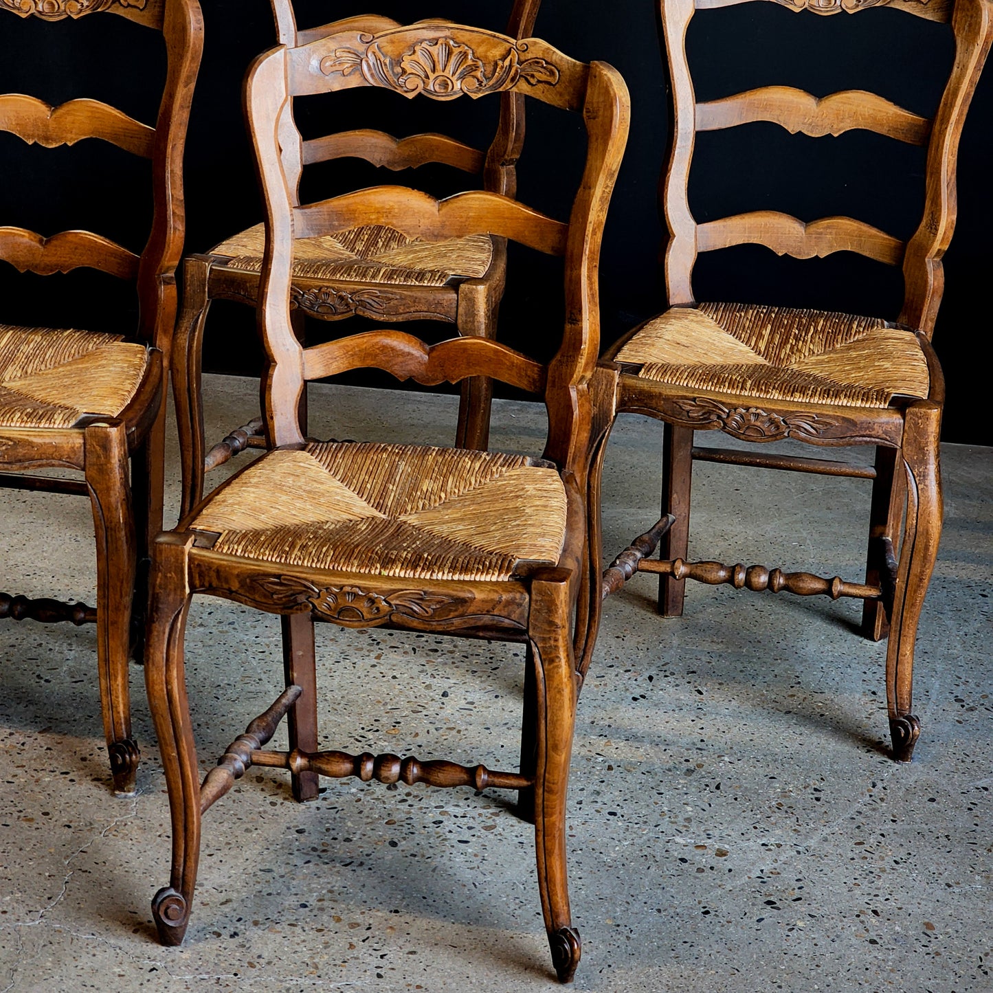 Antique French Ladderback Chairs With Rush Seats (Set of 4) - Reclaimed Mt. Goods