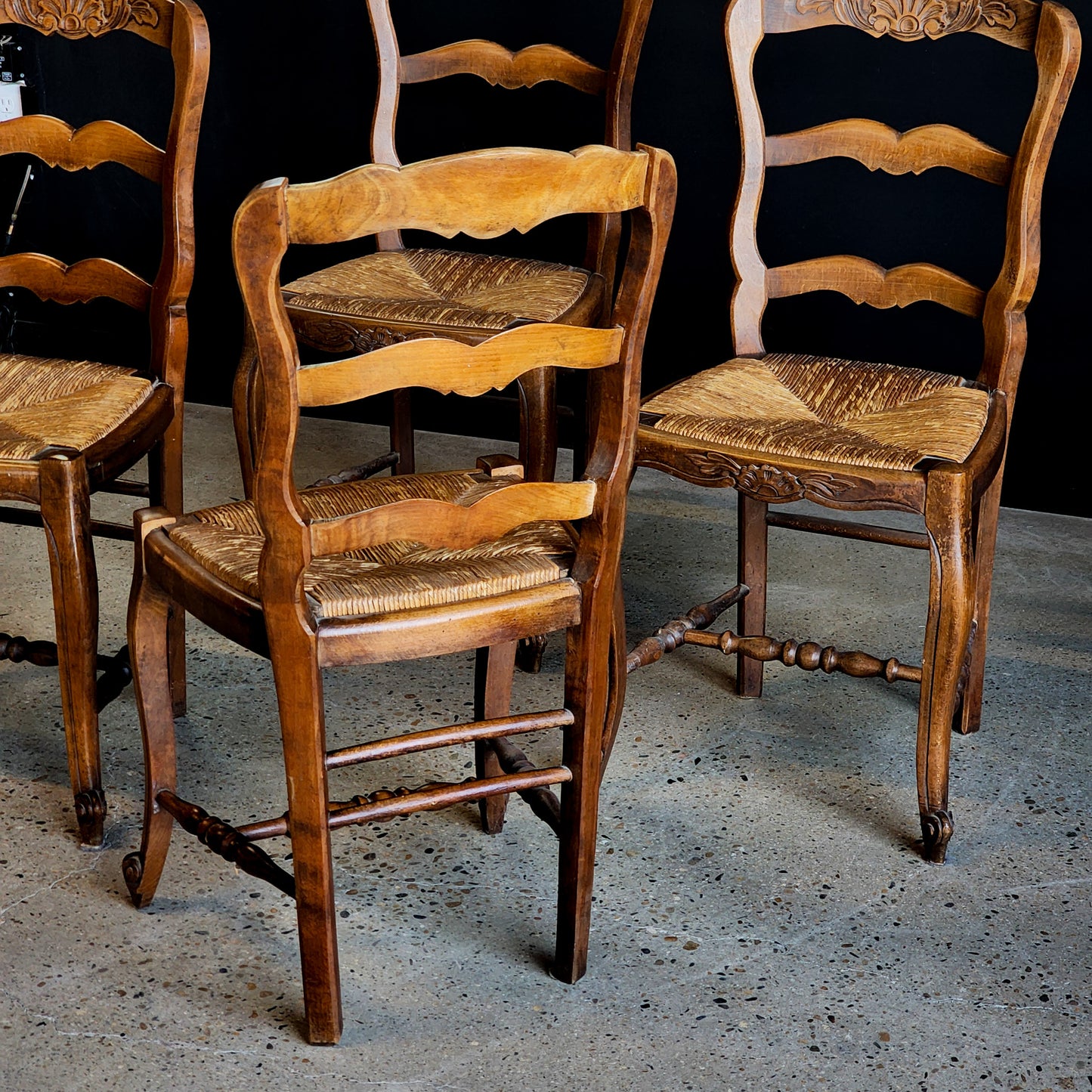 Antique French Ladderback Chairs With Rush Seats (Set of 4) - Reclaimed Mt. Goods