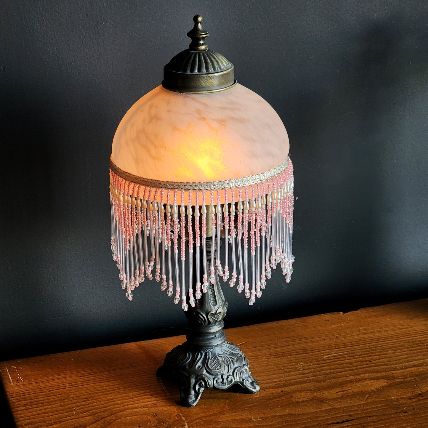 Boudoir Style Glass & Beaded Pink Lamp - Reclaimed Mt. Goods