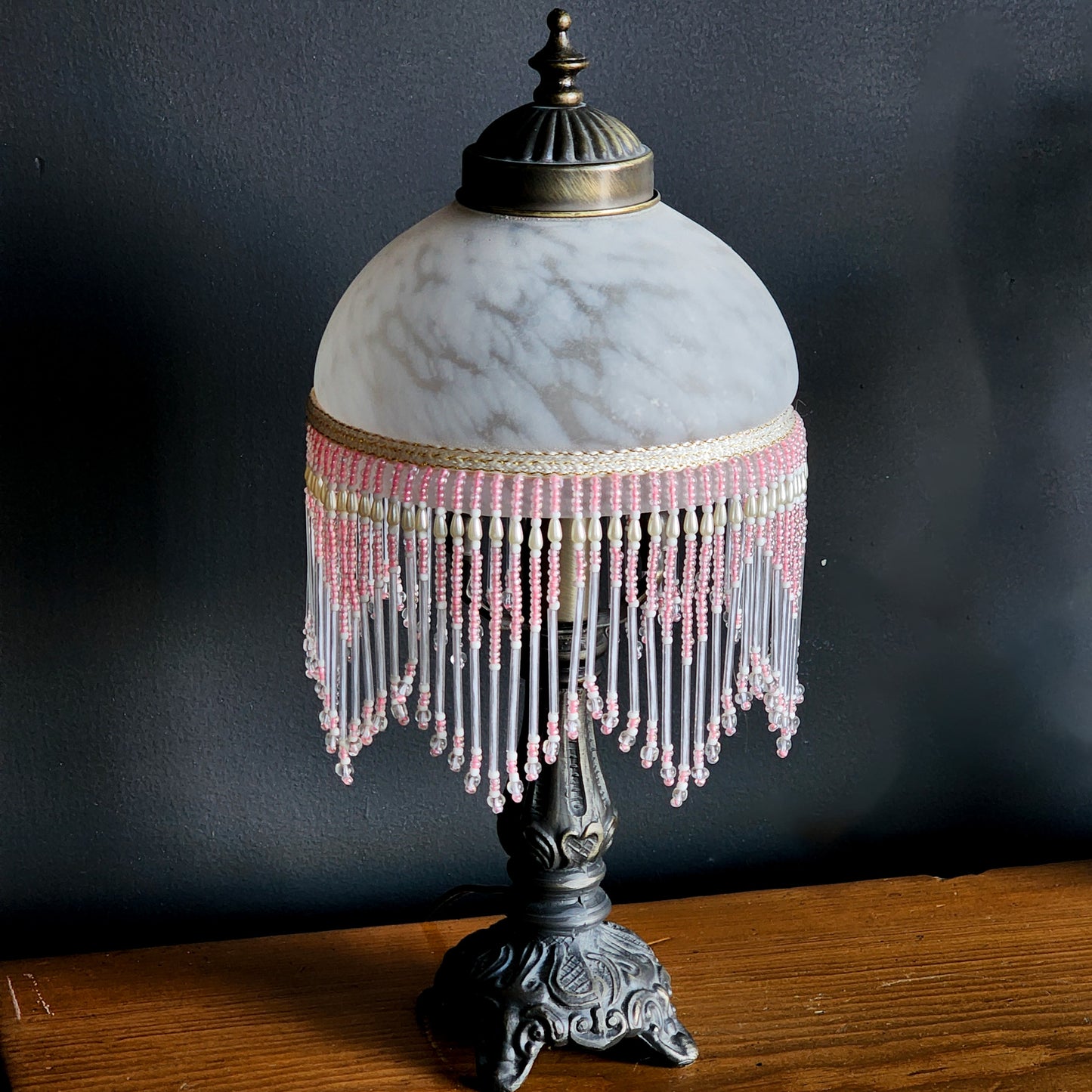 Boudoir Style Glass & Beaded Pink Lamp - Reclaimed Mt. Goods