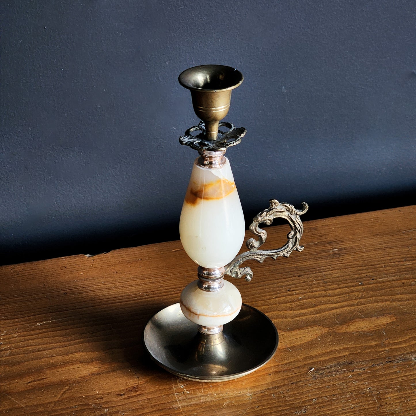 Vintage Stone & Brass Tapered Candle Holder - Reclaimed Mt. Goods