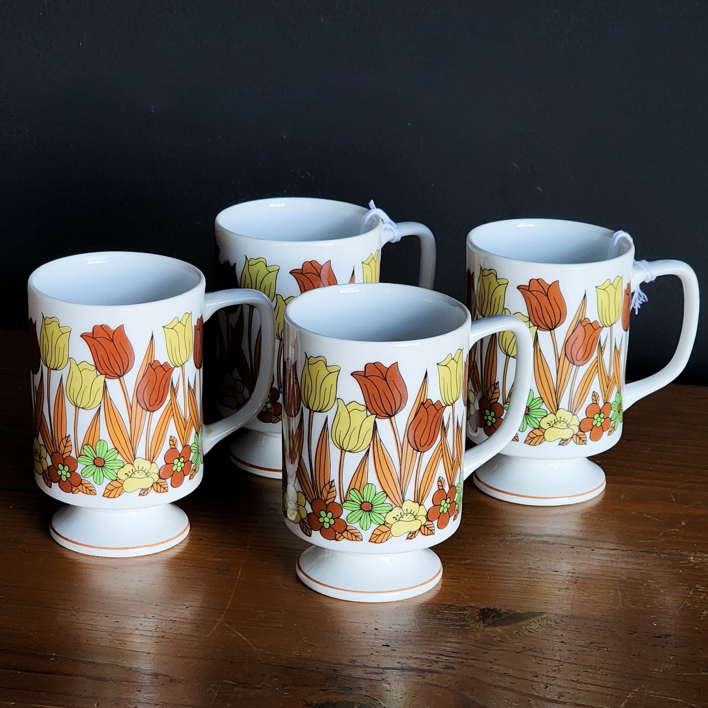 Vintage 1970s Tulip Patterned Ceramic Mug Set - Reclaimed Mt. Goods