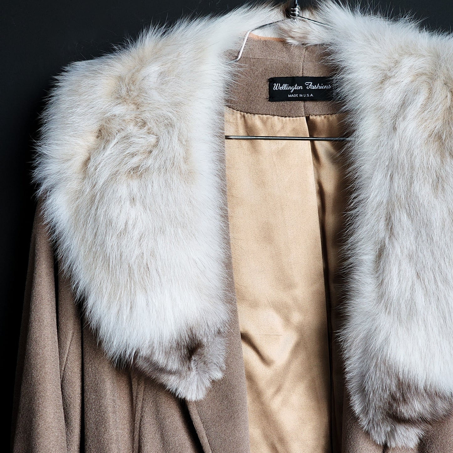 Vintage Womens Wellington Fashions Tan Faux Fur Trench Coat - Reclaimed Mt. Goods