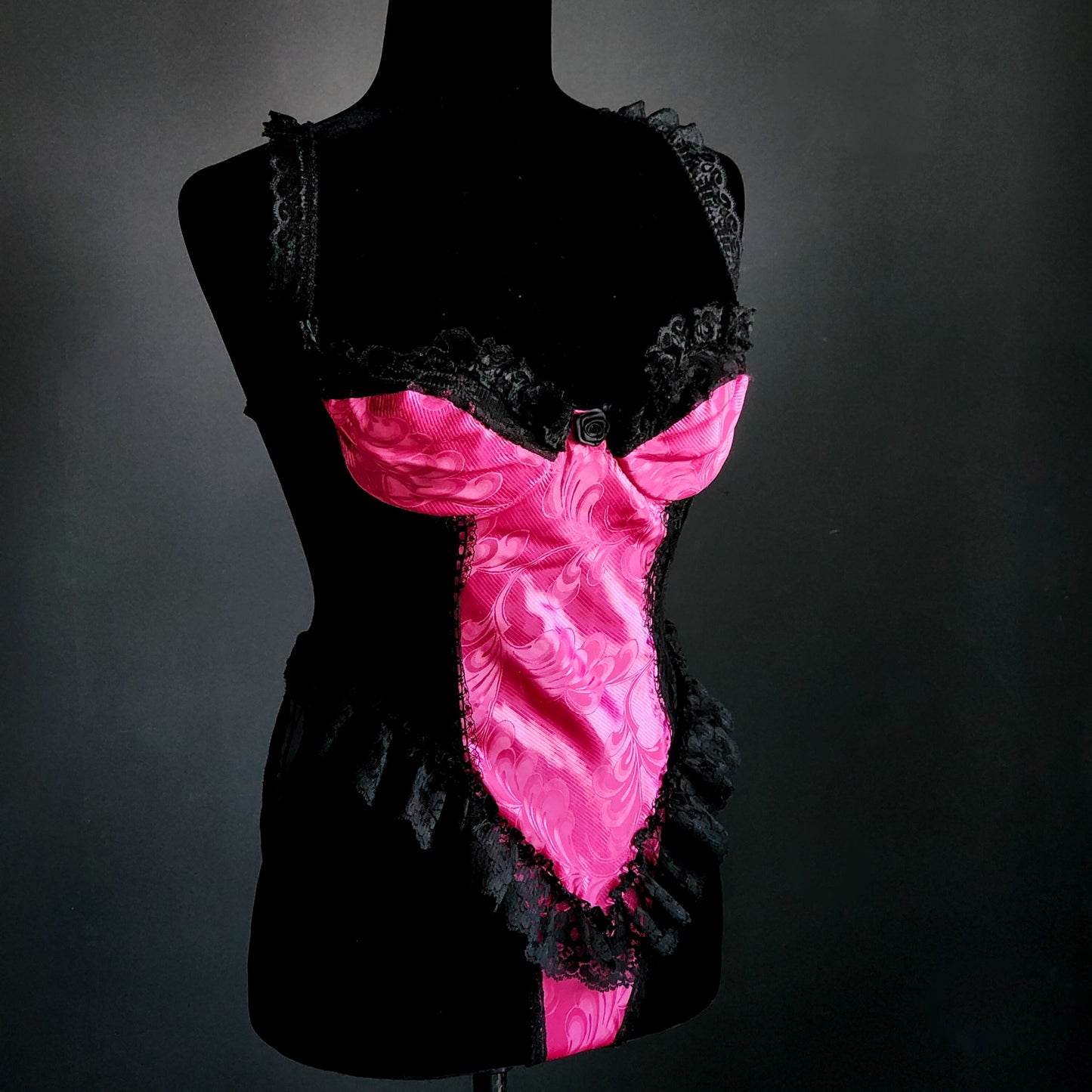 Vintage Madelon Louden Pink & Black Lace Bodysuit (M) - Reclaimed Mt. Goods