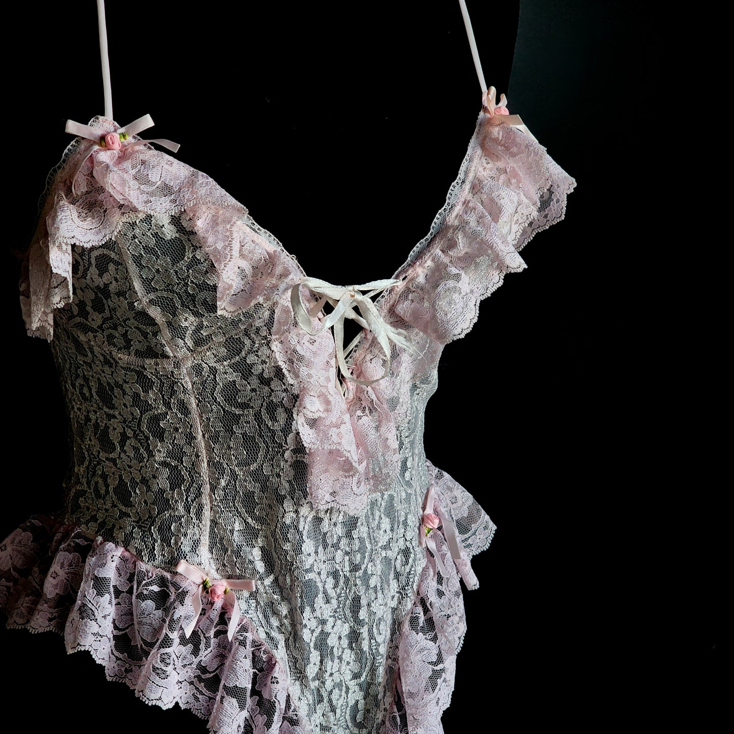 Vintage Tosca Lingerie of California Pink Ruffled Lace Bodysuit (S) - Reclaimed Mt. Goods