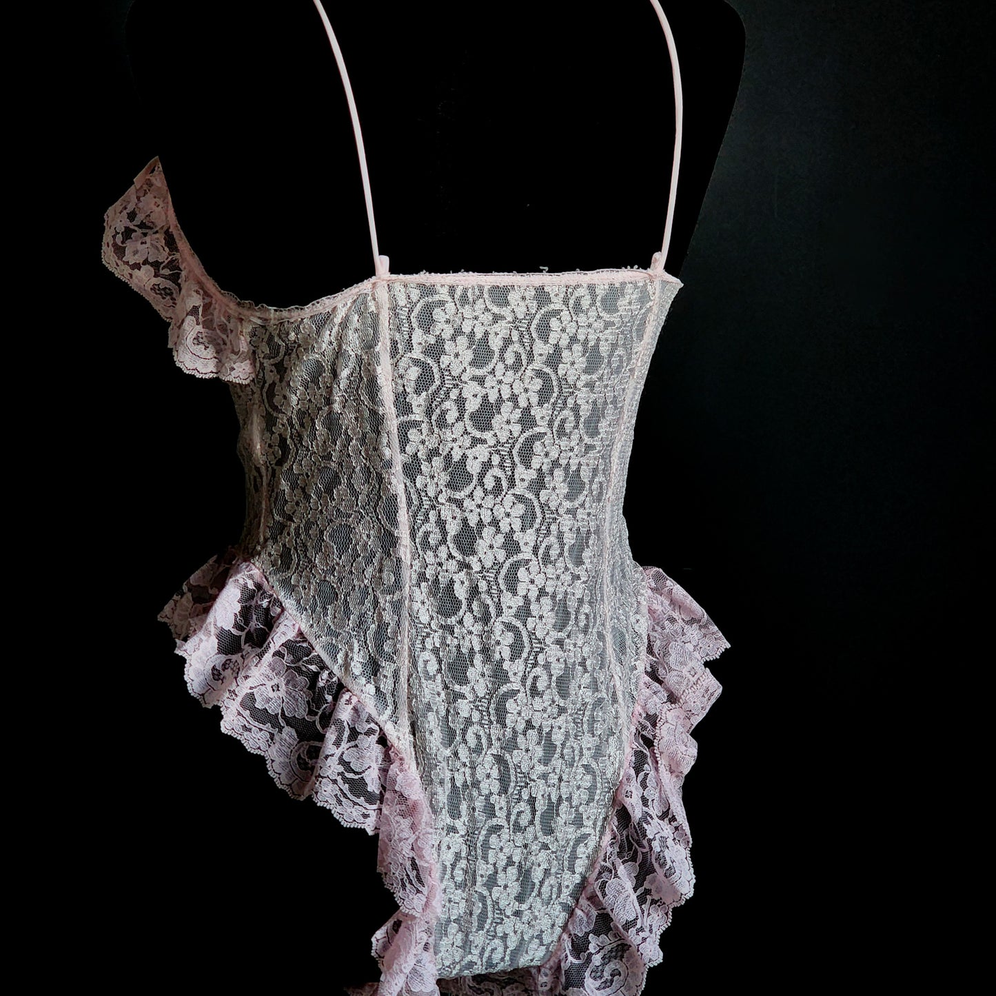 Vintage Tosca Lingerie of California Pink Ruffled Lace Bodysuit (S) - Reclaimed Mt. Goods