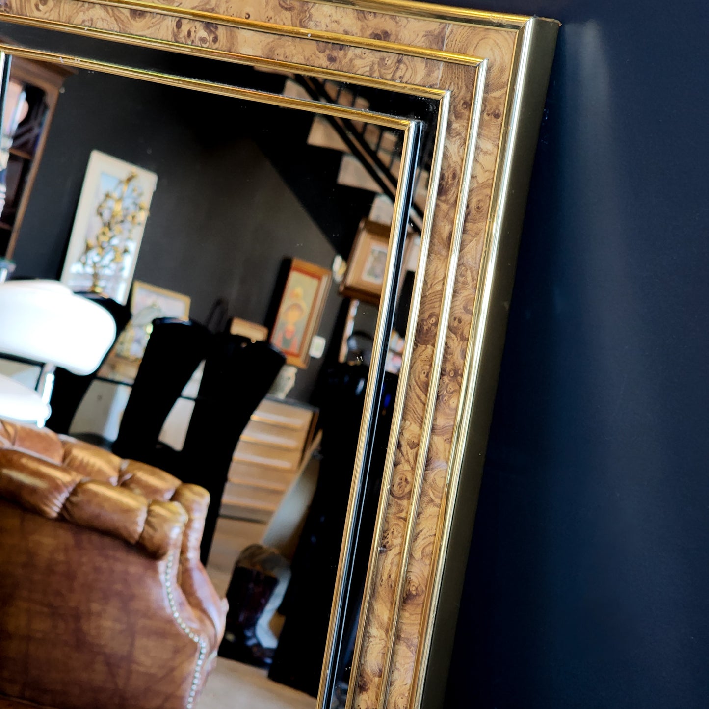 Vintage Postmodern Gold & Burlwood Wall Body Mirror - Reclaimed Mt. Goods