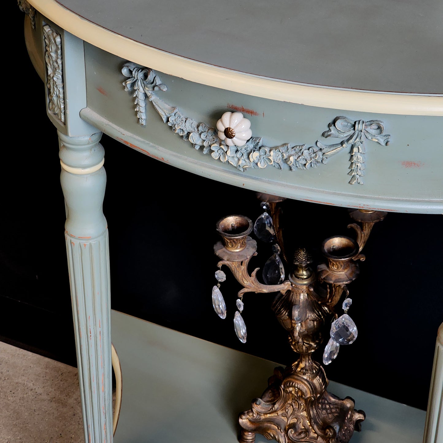 Turquoise Wooden Console Table w/ Ribbon & Bow Accents - Reclaimed Mt. Goods