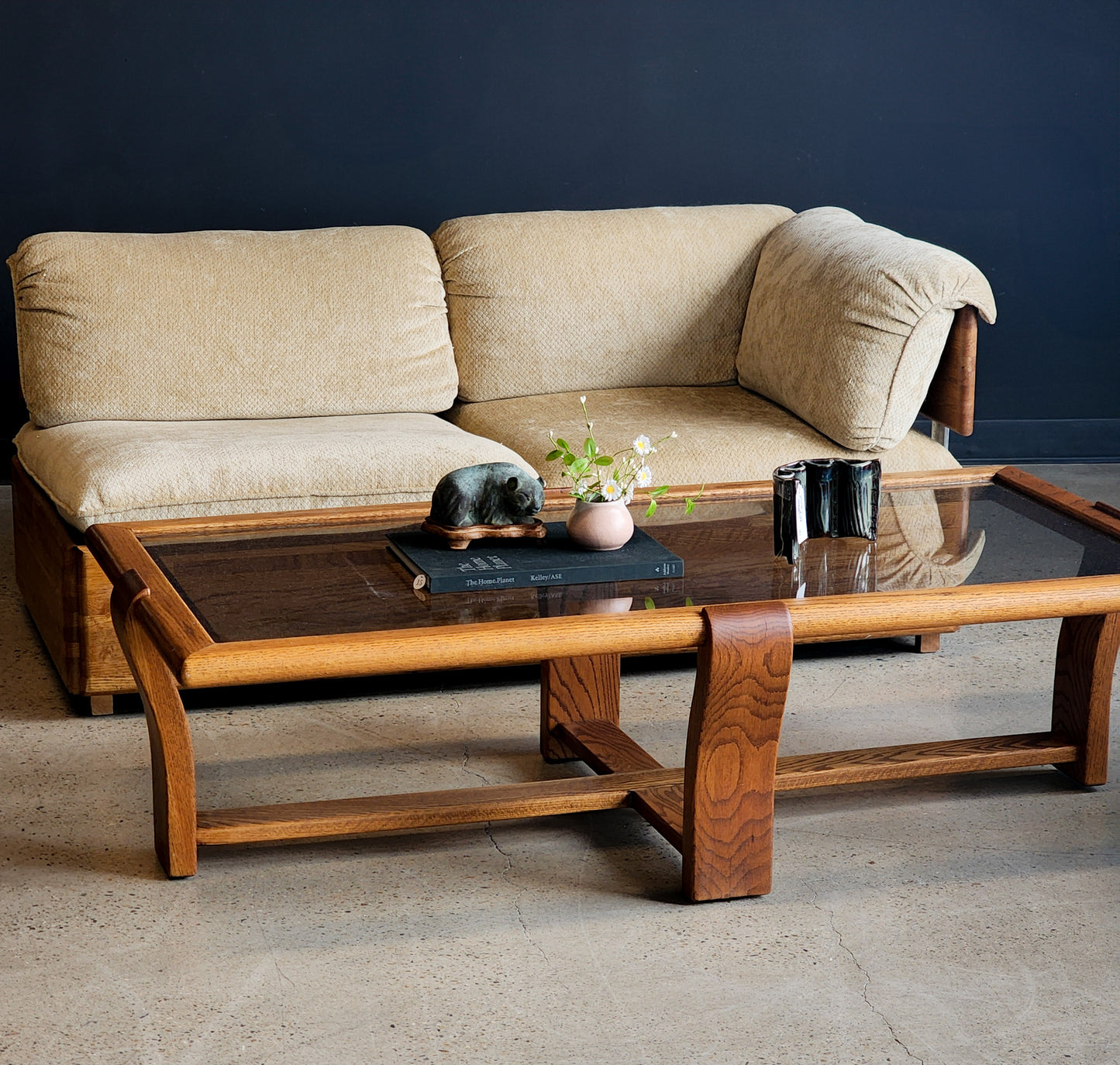 Vtg Mid Century Oak Framed & Chrome Accented Loveseat - Reclaimed Mt. Goods