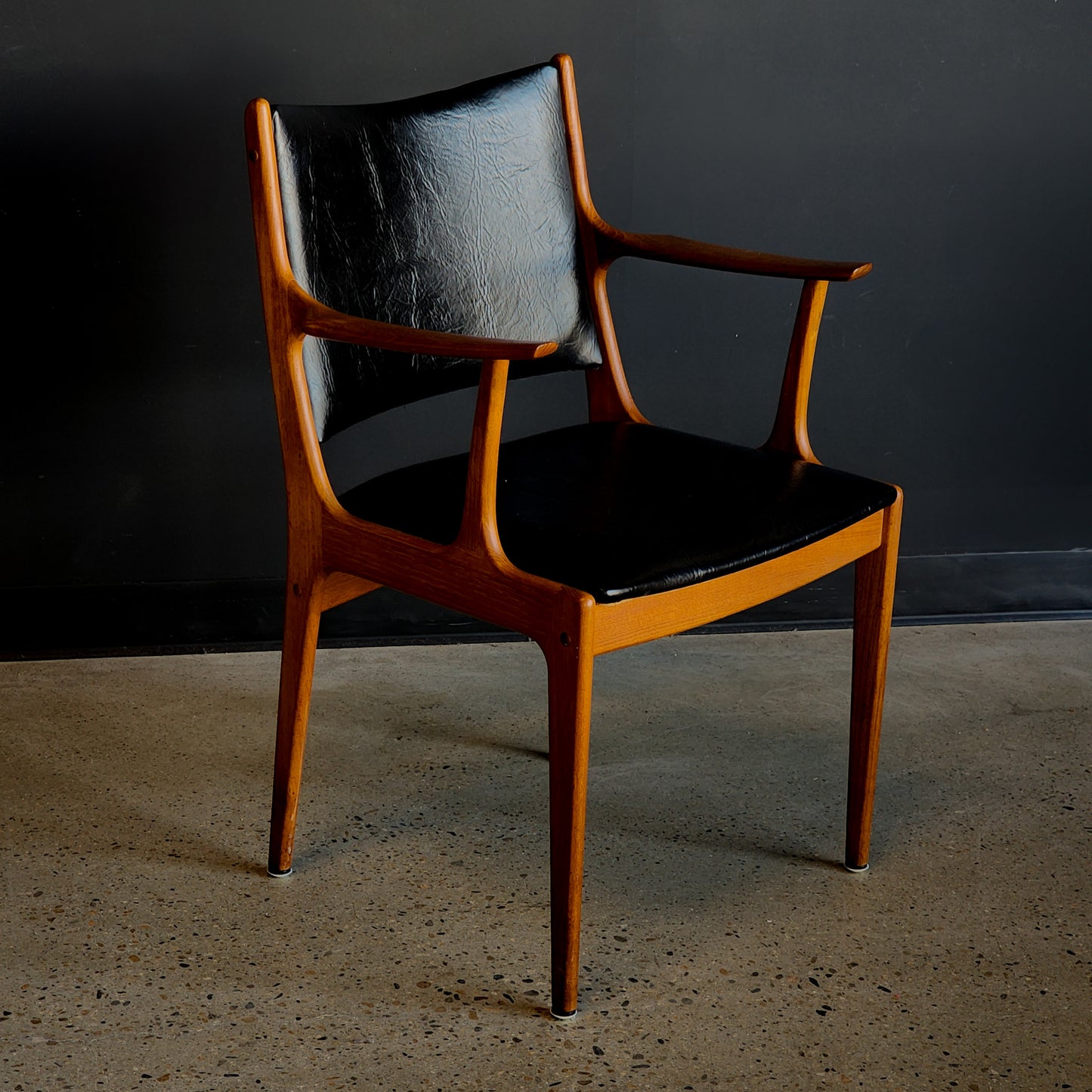 Stunning Mid Century Teak & Black Leather Accent Chair - Reclaimed Mt. Goods