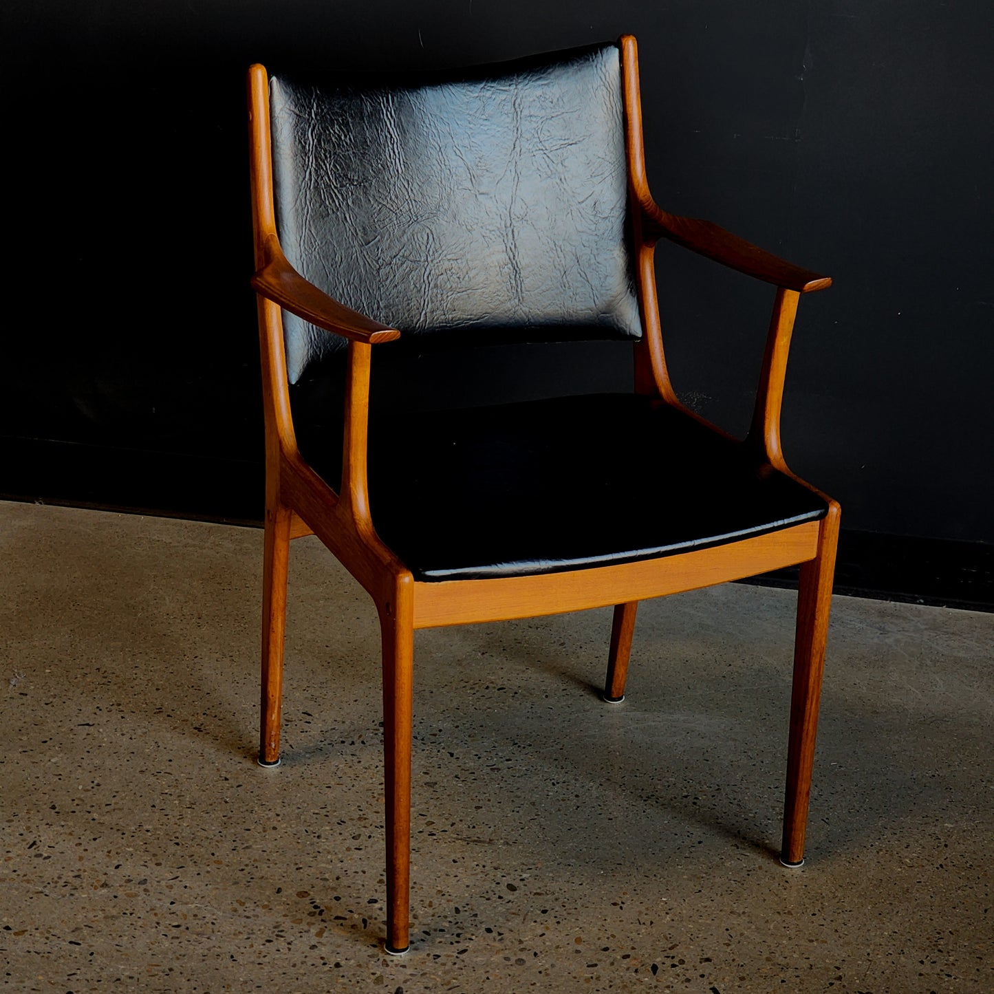 Stunning Mid Century Teak & Black Leather Accent Chair - Reclaimed Mt. Goods