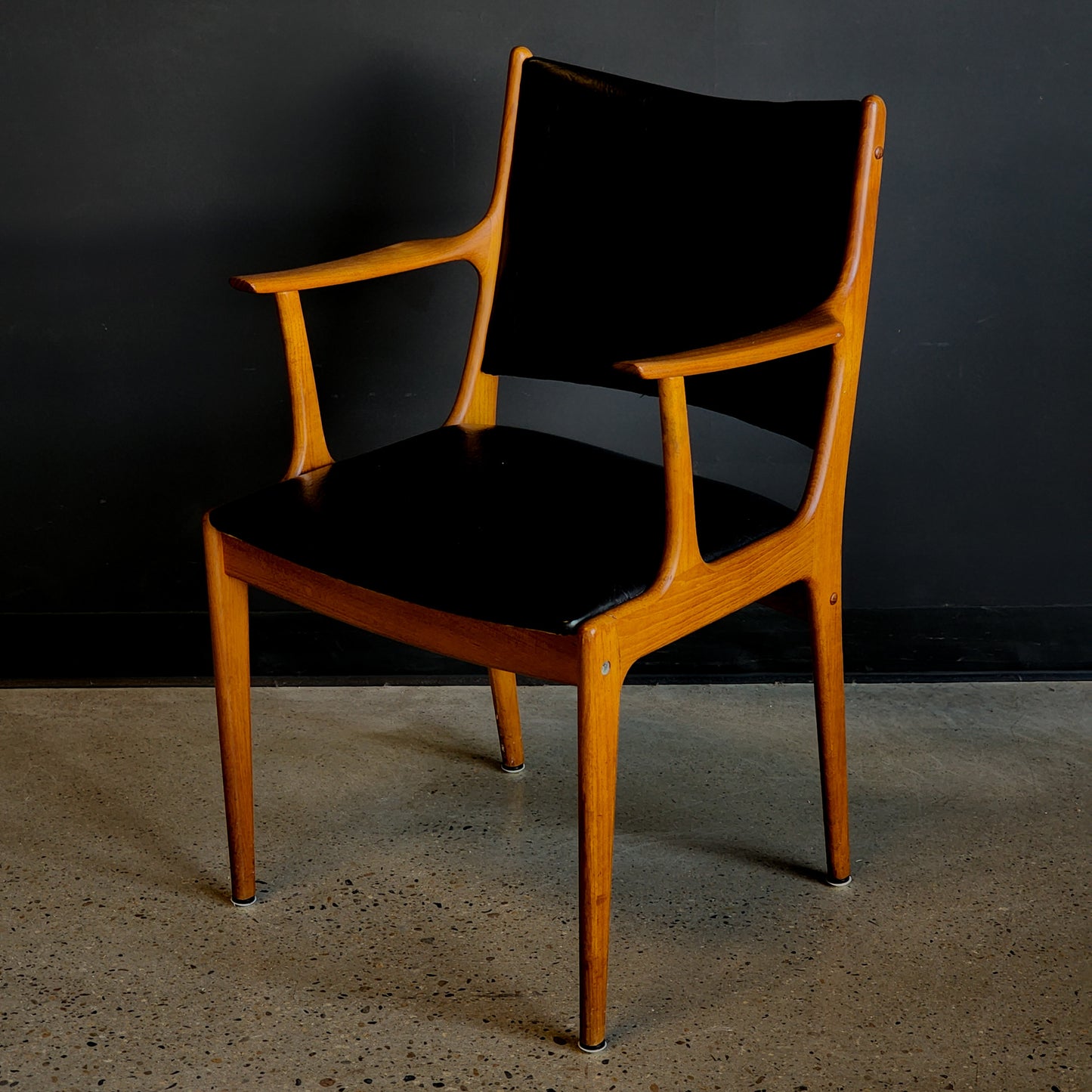 Stunning Mid Century Teak & Black Leather Accent Chair - Reclaimed Mt. Goods
