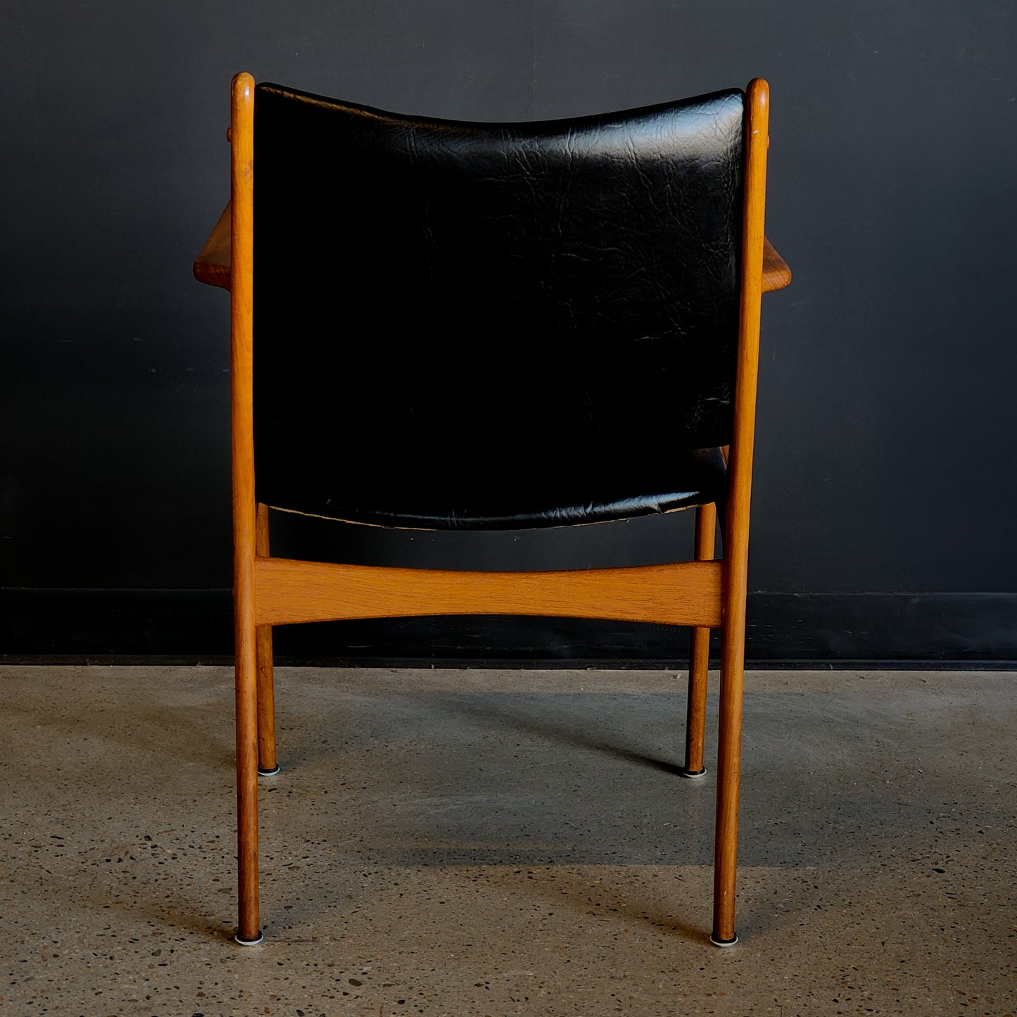 Stunning Mid Century Teak & Black Leather Accent Chair - Reclaimed Mt. Goods