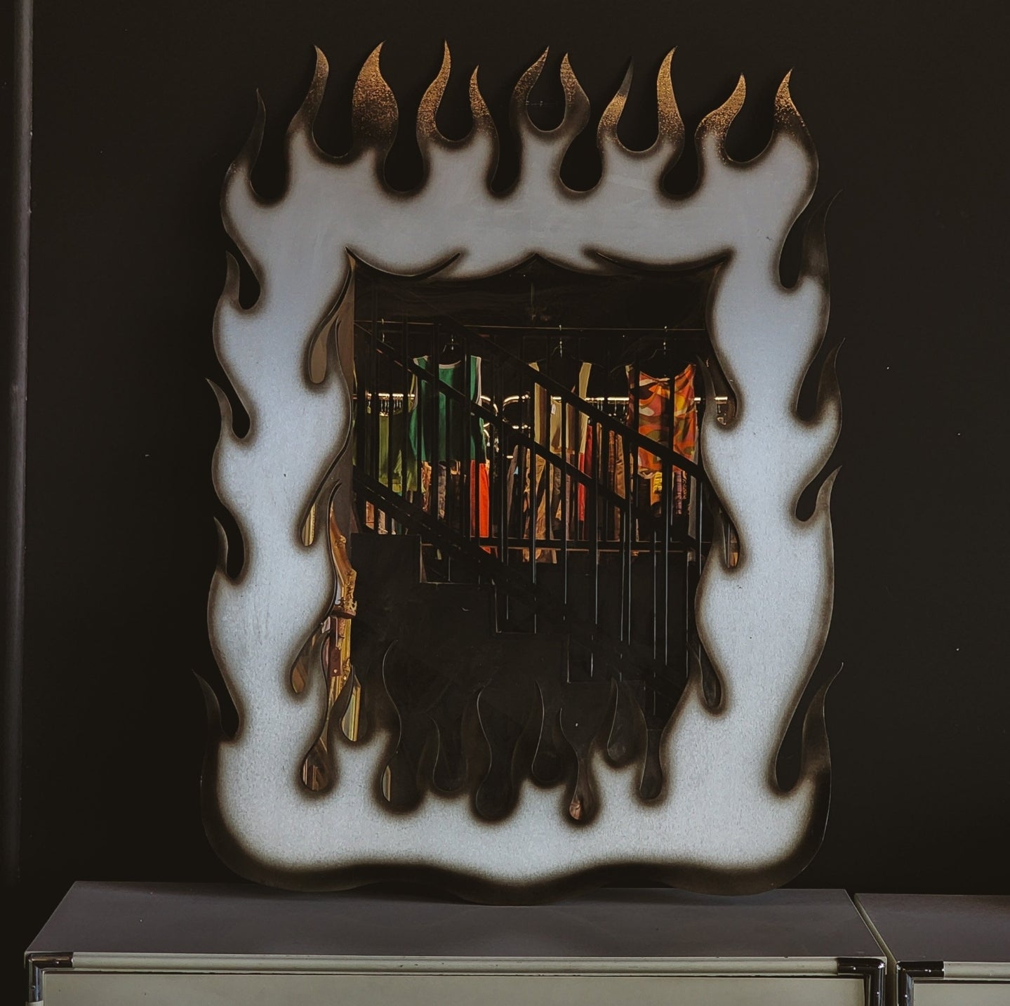 Vtg Postmodern Custom Metal Flame Mirror - Reclaimed Mt. Goods