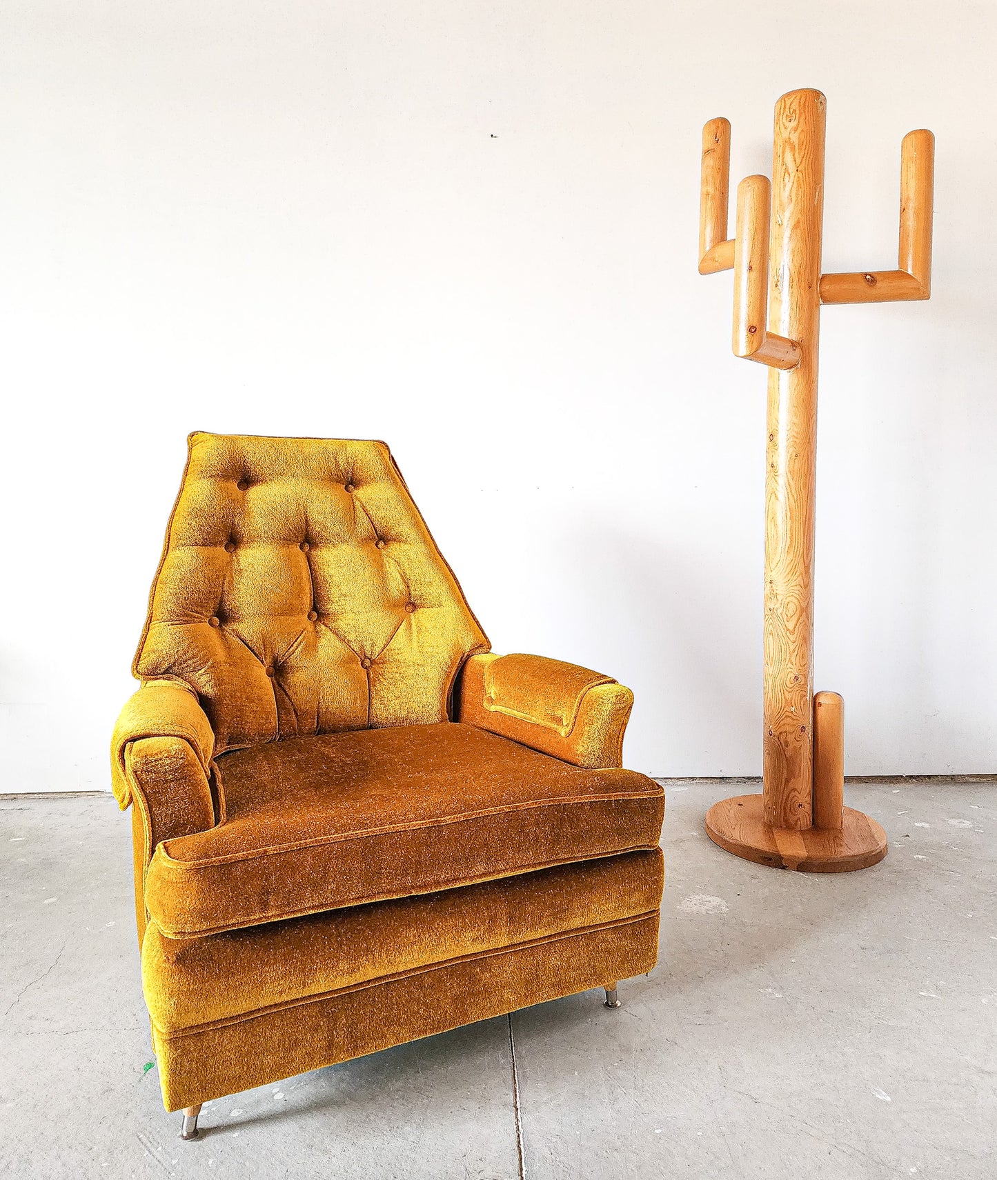 Vintage Mid Century Modern Yellow Velvet Chair - Reclaimed Mt. Goods