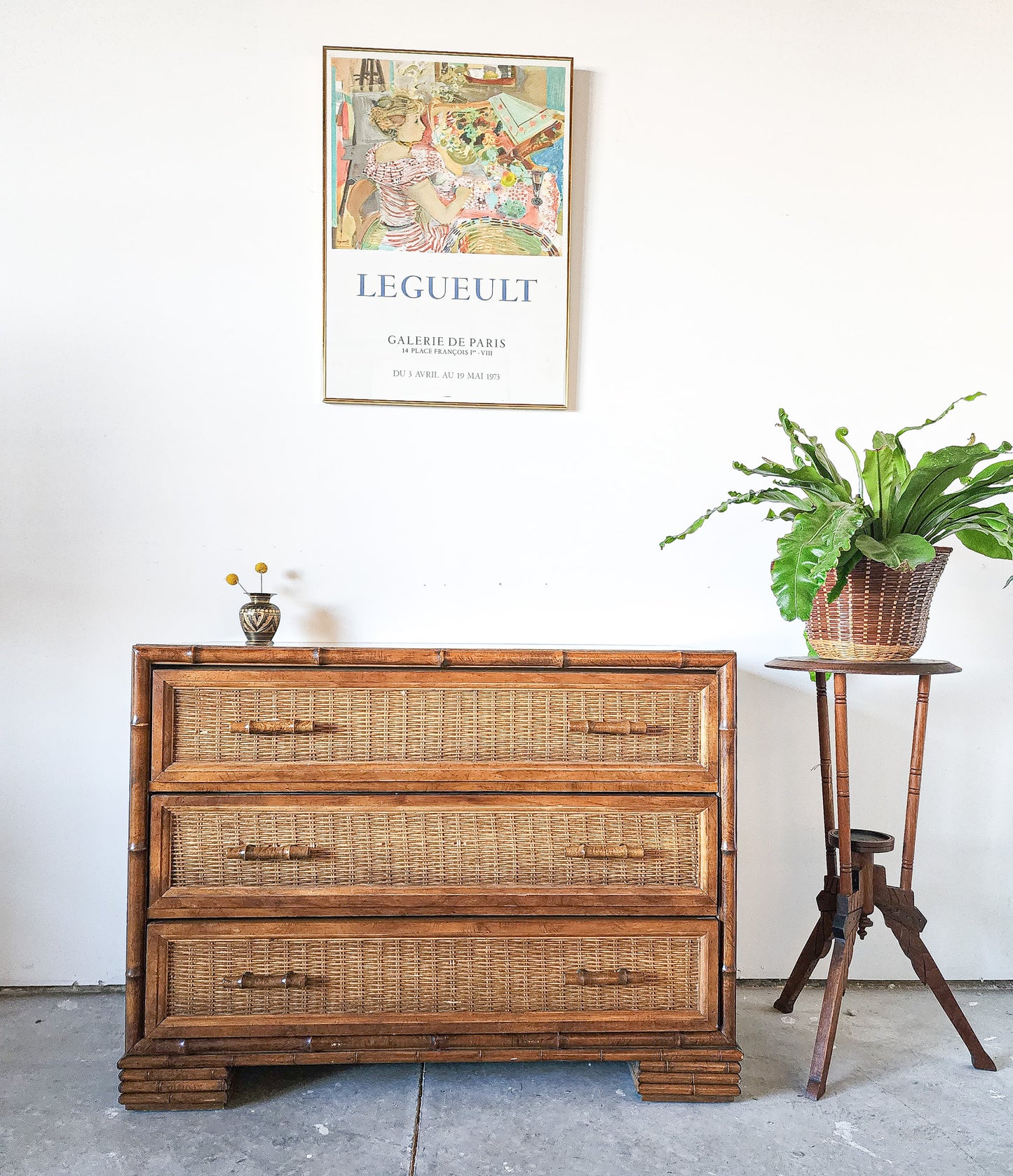 Vintage Wicker Accented Chest of Drawers - Reclaimed Mt. Goods