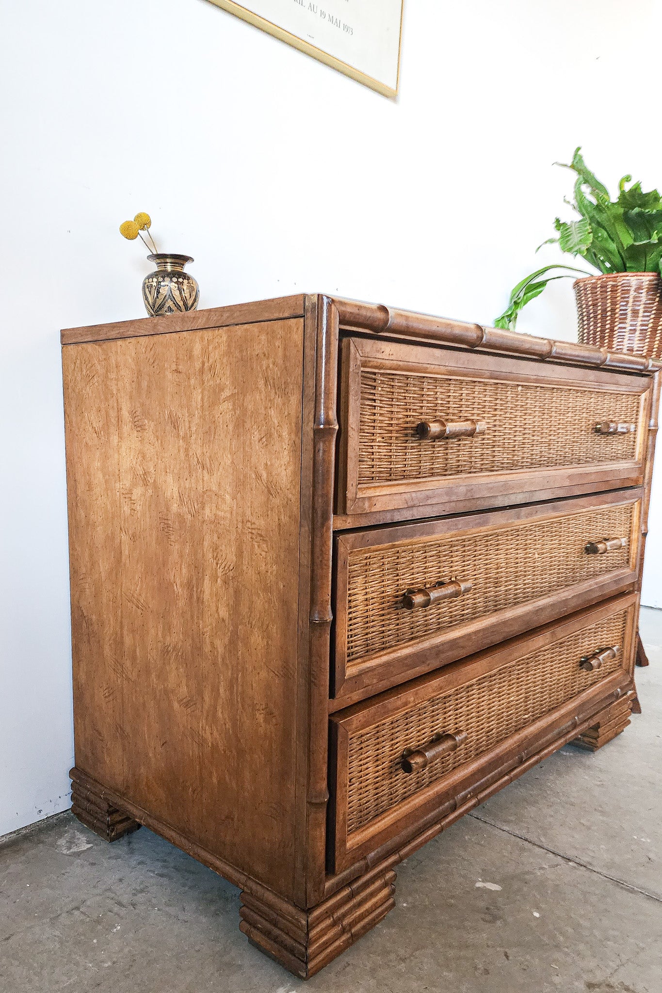 Vintage Wicker Accented Chest of Drawers - Reclaimed Mt. Goods