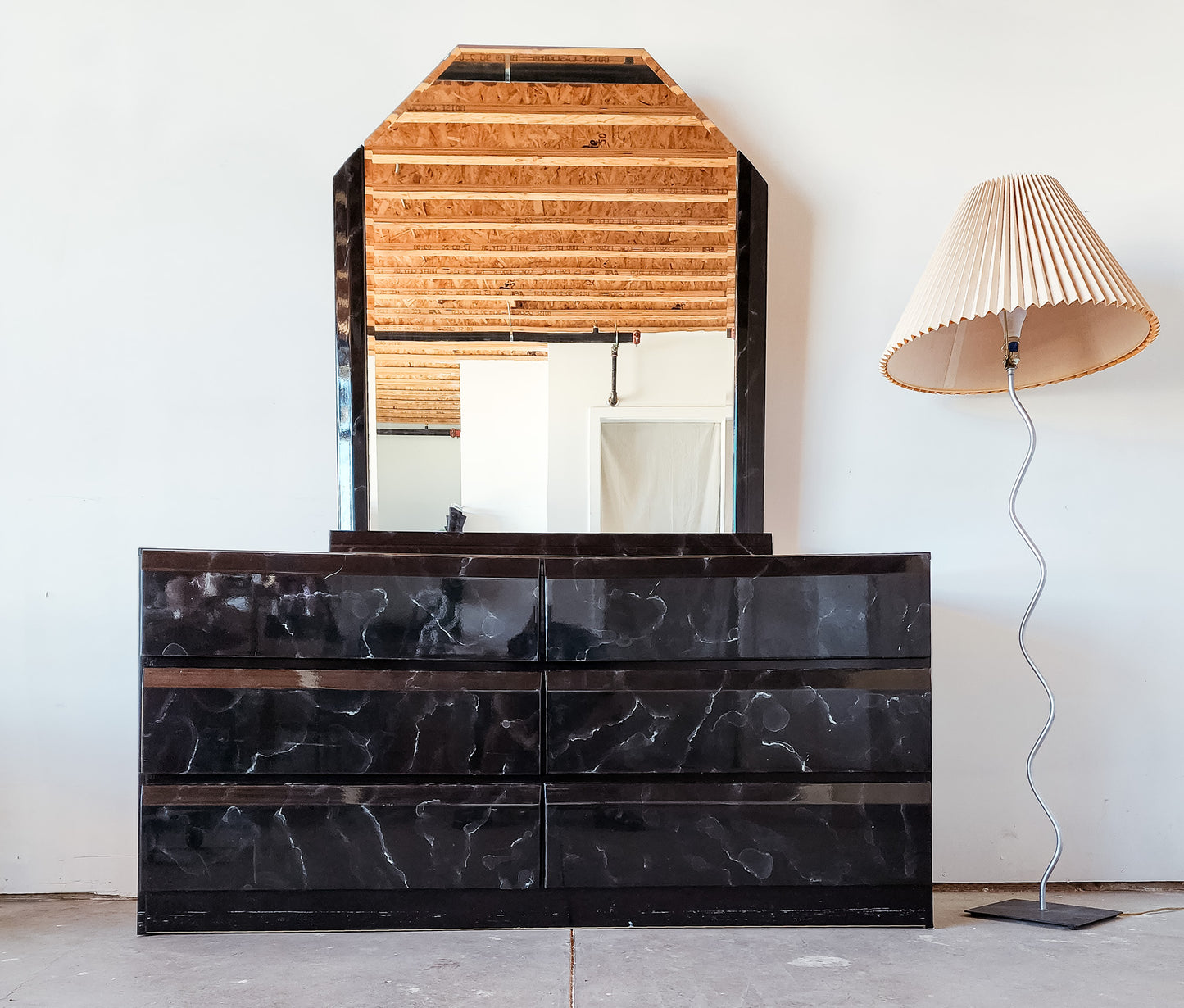 1990s Black Marble Lacquered Dresser+Mirror - Reclaimed Mt. Goods
