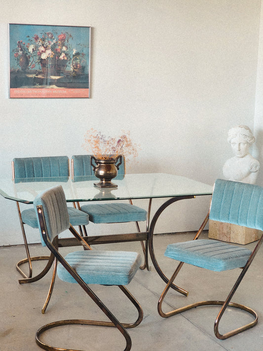 Pastel Velvet Blue Chairs & Rose Gold Dining Set - Reclaimed Mt. Goods