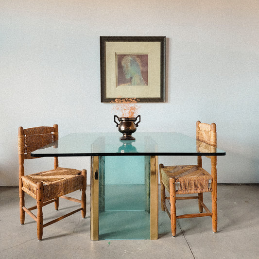 Vintage Glass & Brass Dining Table by Leon Rosen for Pace - Reclaimed Mt. Goods