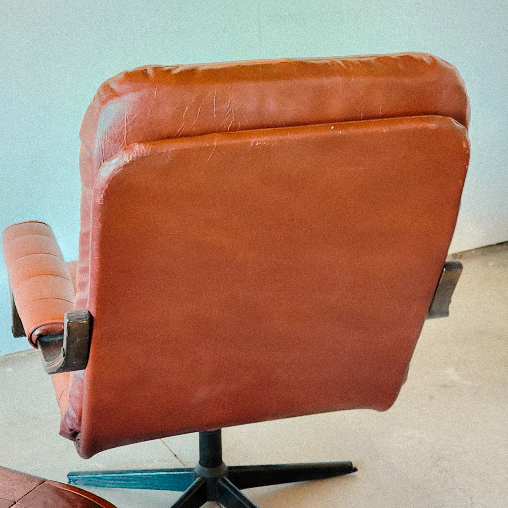 Mid Century Swedish Red & Tan Leather Patchwork Chair (A) - Reclaimed Mt. Goods