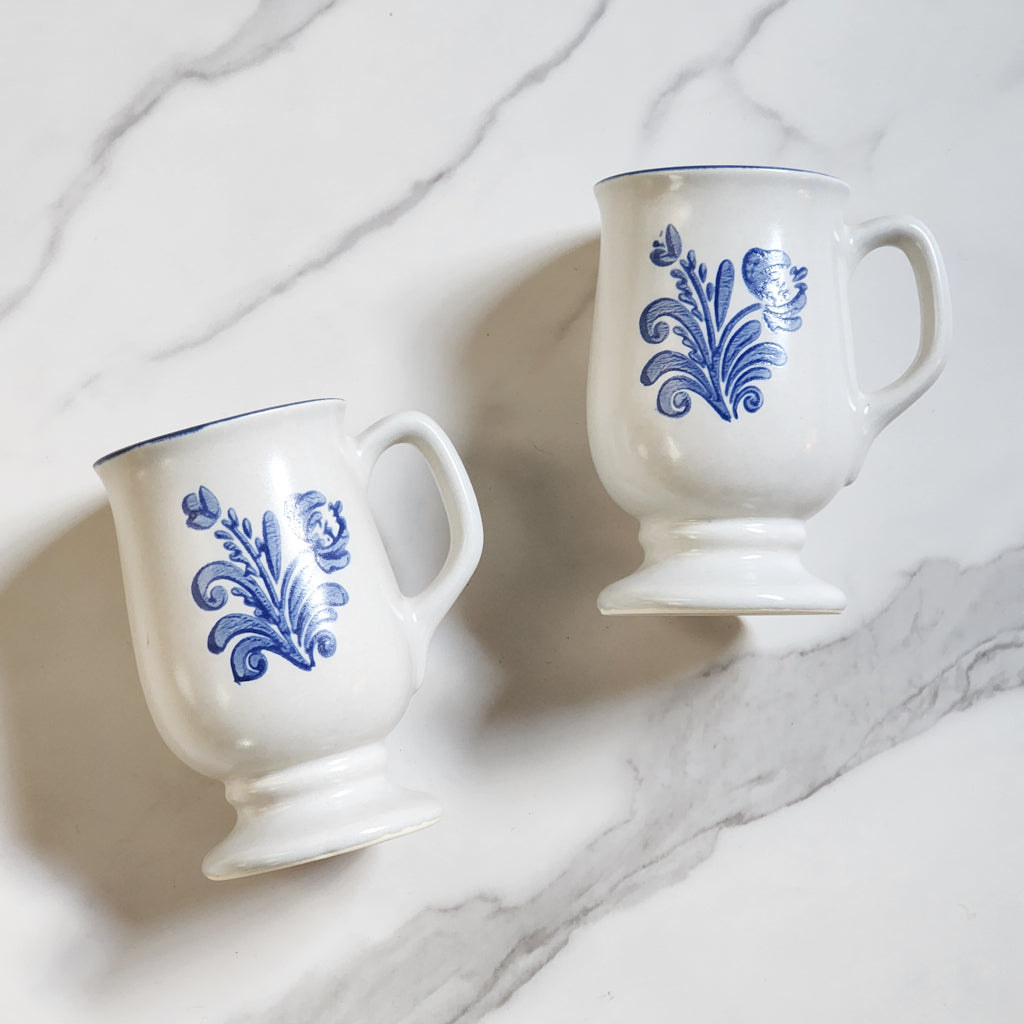 Vintage Ceramic Blue Floral Accented Mug Set - Reclaimed Mt. Goods