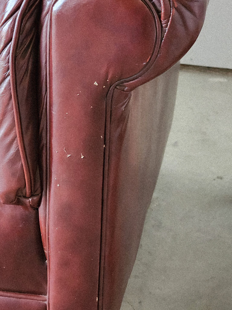 Vintage Burgundy Leather Tufted Sofa - Reclaimed Mt. Goods