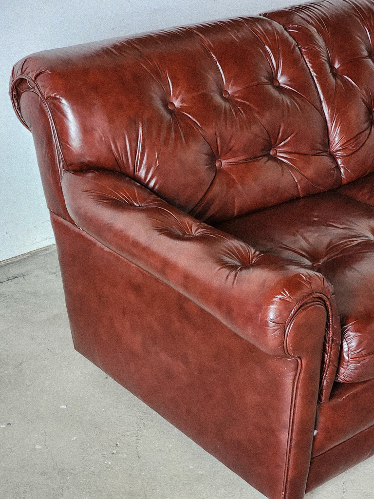 Vintage Burgundy Leather Tufted Sofa - Reclaimed Mt. Goods