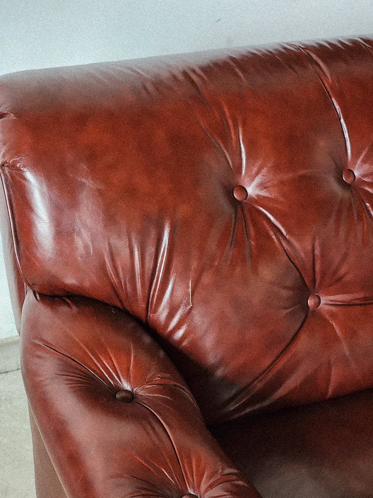 Vintage Burgundy Leather Tufted Sofa - Reclaimed Mt. Goods