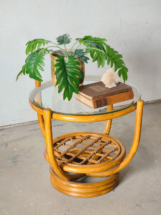 Round Rattan Accent Table - Reclaimed Mt. Goods