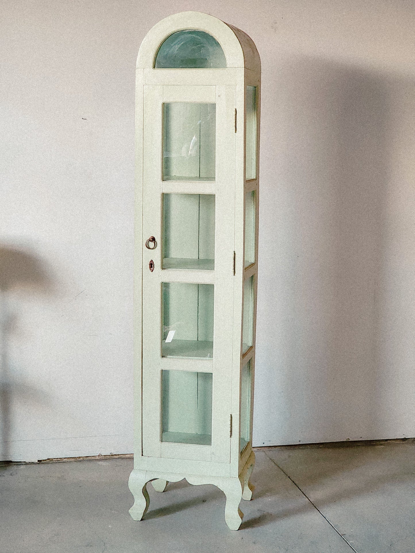 Antique Green French Glass Cabinet w/ Key - Reclaimed Mt. Goods