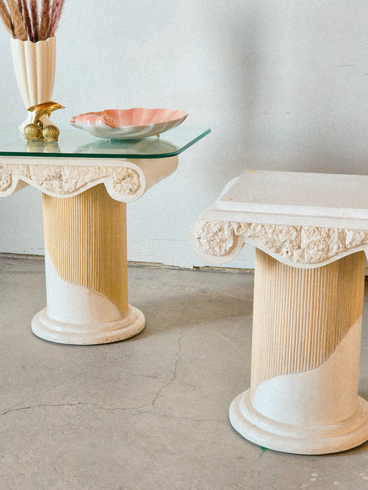 Postmodern Tessellated Stone Column Accent Table - Reclaimed Mt. Goods
