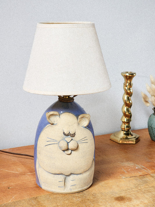 Mid Century Purple Handcrafted Ceramic Cat Table Lamp - Reclaimed Mt. Goods