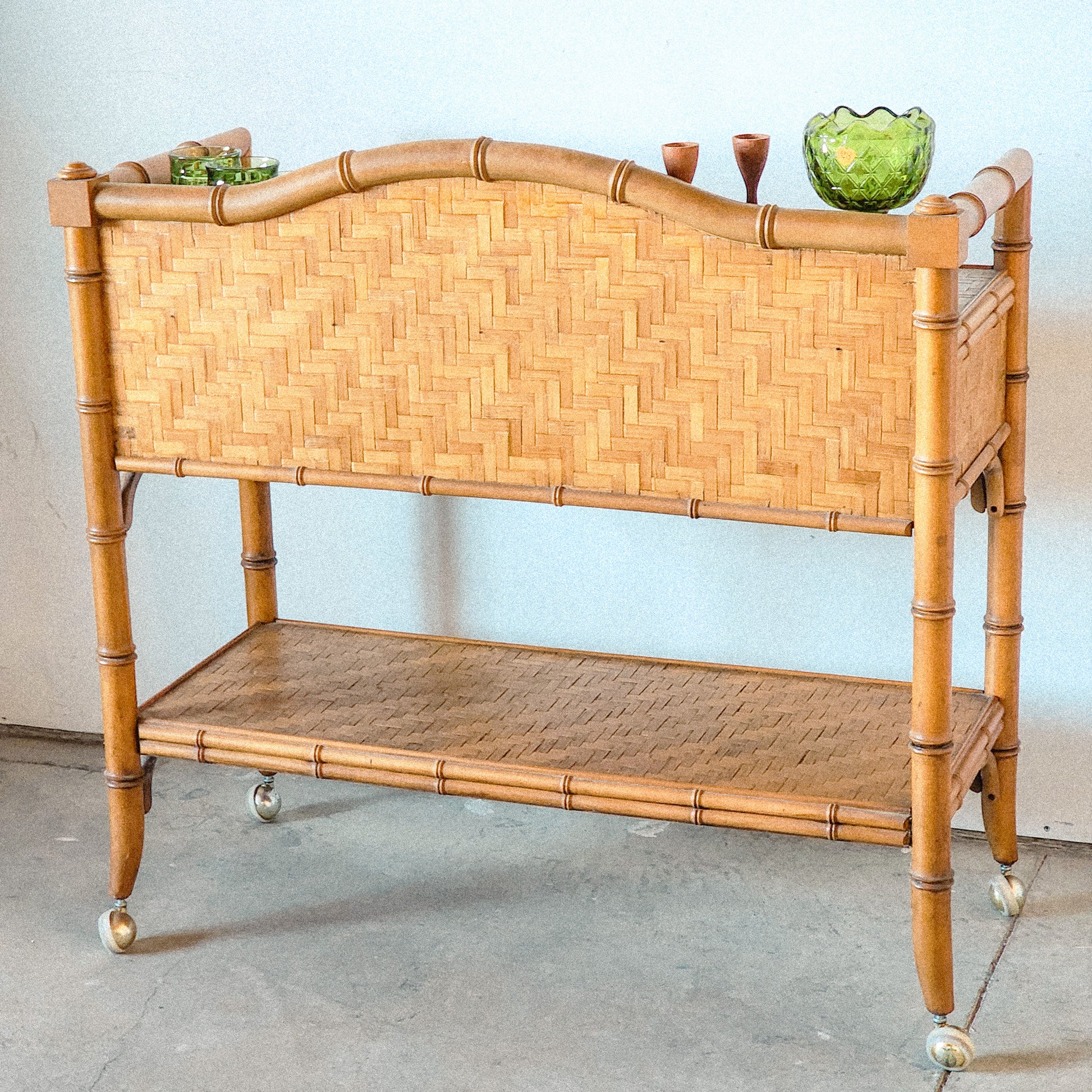 Bohemian Style Bamboo & Rattan Bar Cart - Reclaimed Mt. Goods