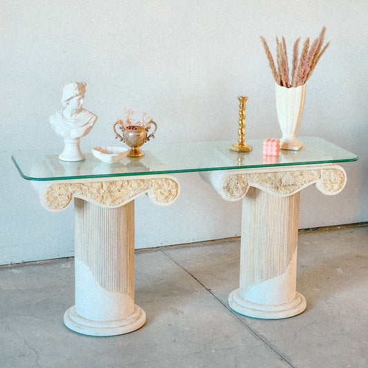 Postmodern Tessellated Stone Column Console Table - Reclaimed Mt. Goods