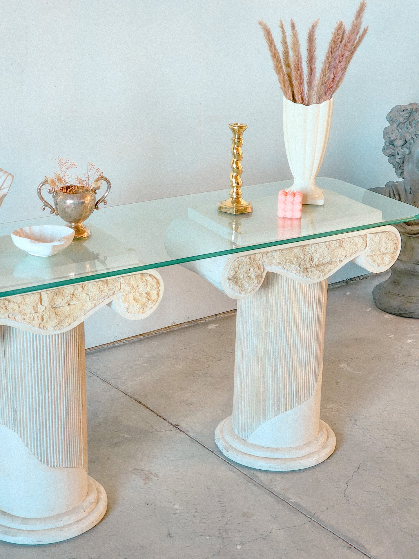 Postmodern Tessellated Stone Column Console Table - Reclaimed Mt. Goods