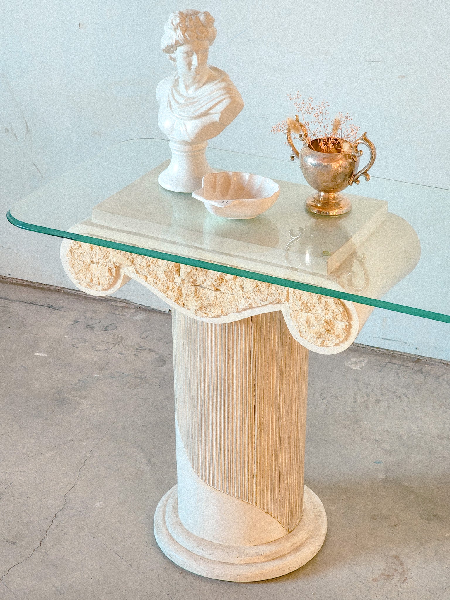 Postmodern Tessellated Stone Column Console Table - Reclaimed Mt. Goods